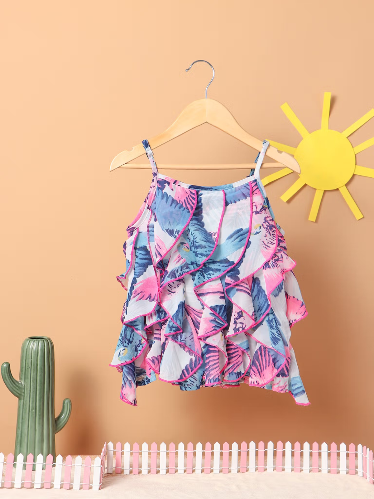 Affordable Girls Printed Top with Ruffles