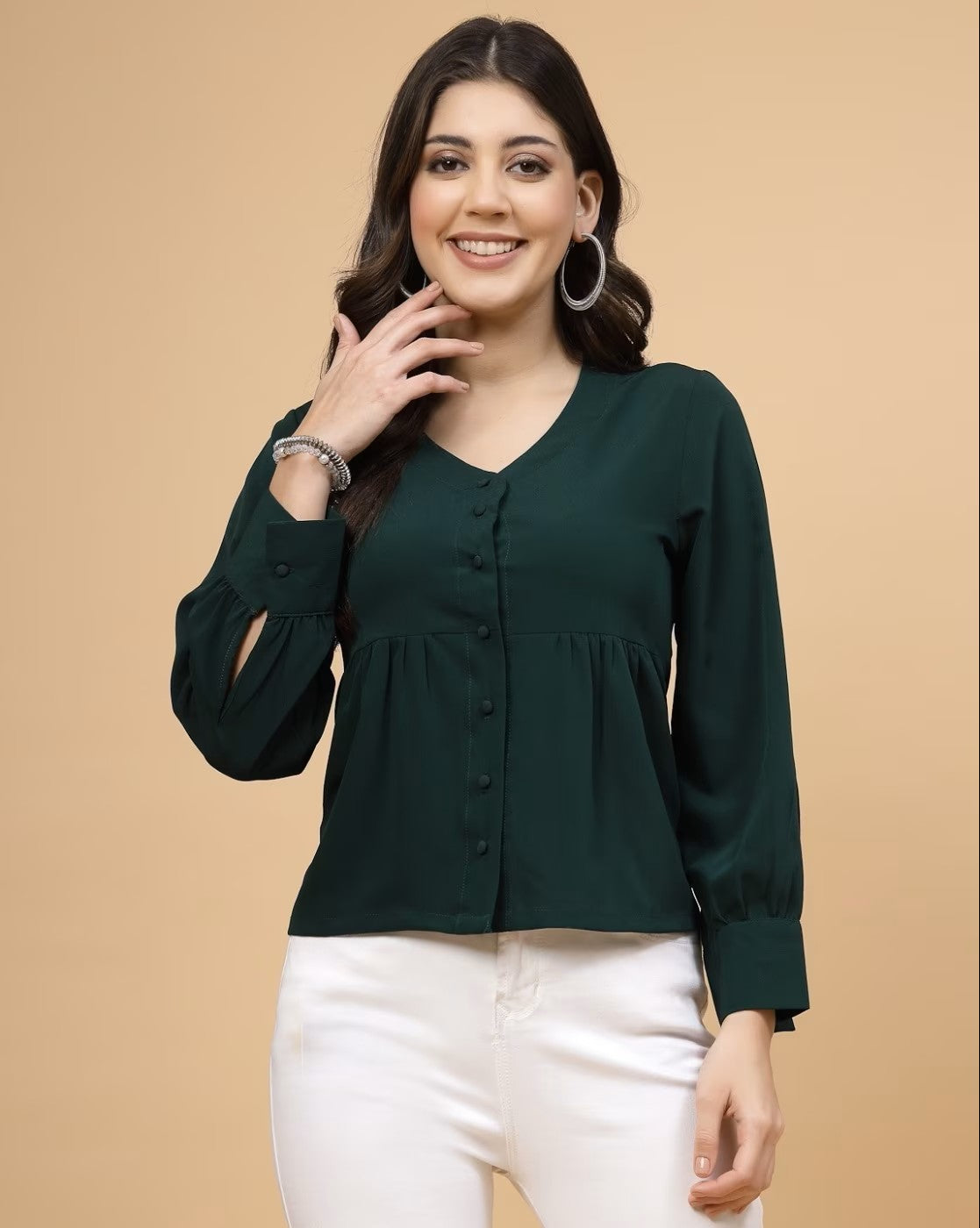 Affordable Women's Pleated Top in Green