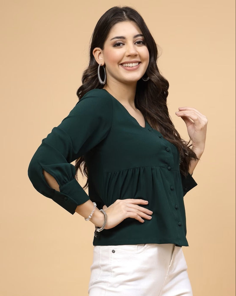 Affordable Women's Pleated Top in Green