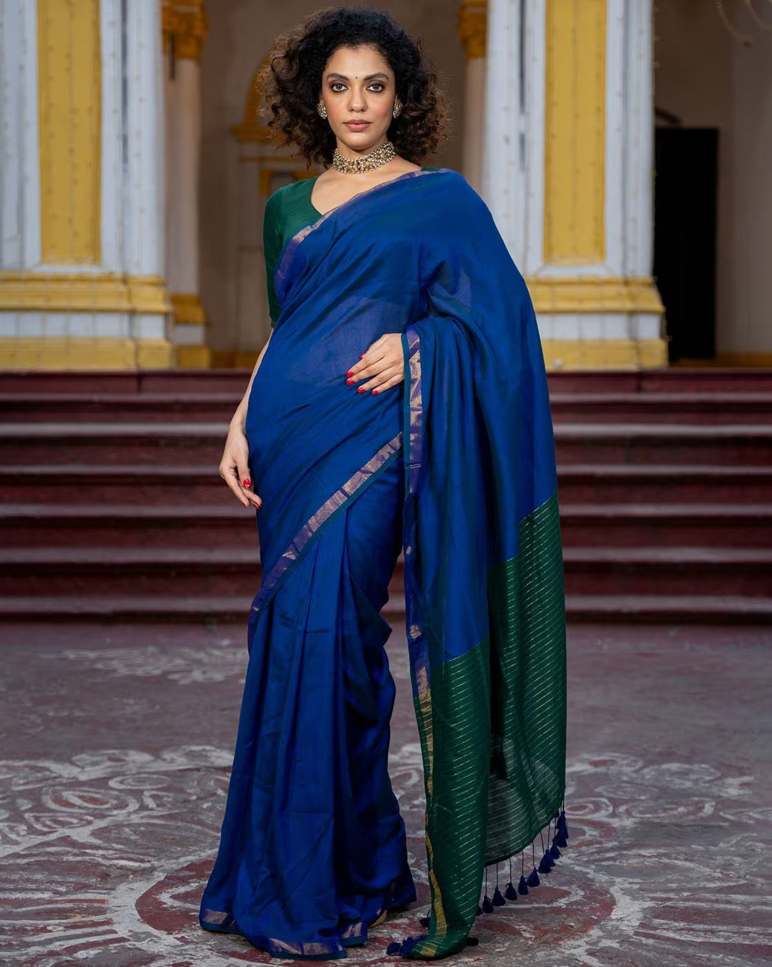 Elegant Bandhani Silk Saree Online in deep blue and green with intricate detailing for festive occasions