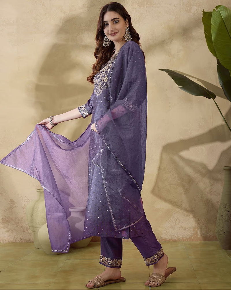 Elegant black floral printed kurta set with intricate embroidery and lightweight dupatta for a stylish look