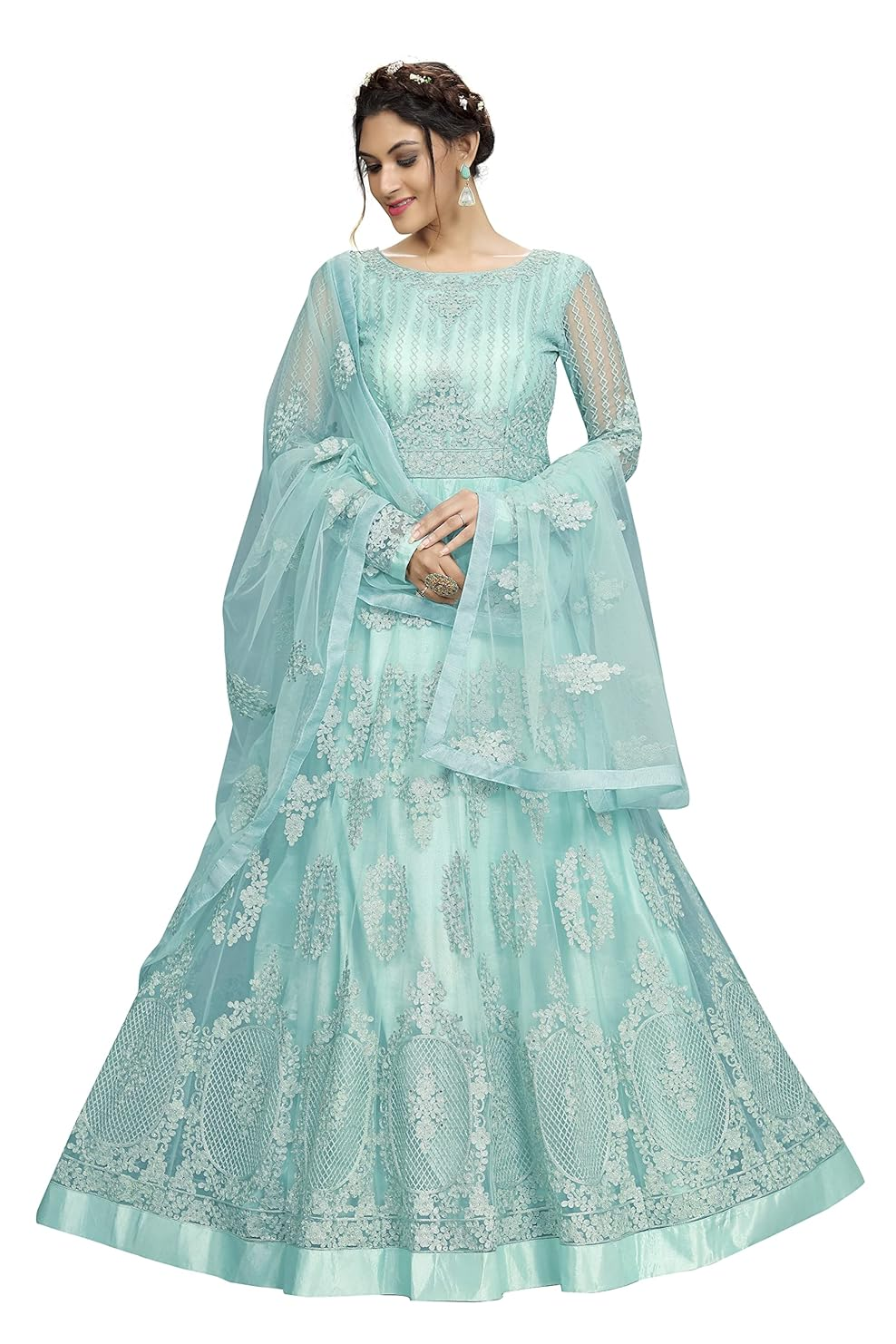 Aromie three piece blue cotton kurti set with embroidered detailing and matching dupatta