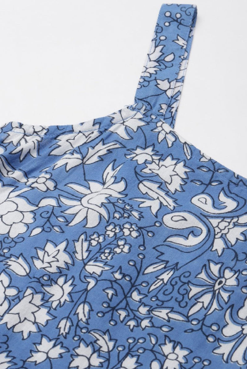 Aromie Blue Ethnic Cotton Dress for Women