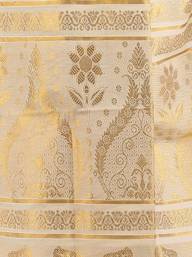 Aromie beige and gold floral pattern Designer Indian Saree Canada with intricate traditional embroidery