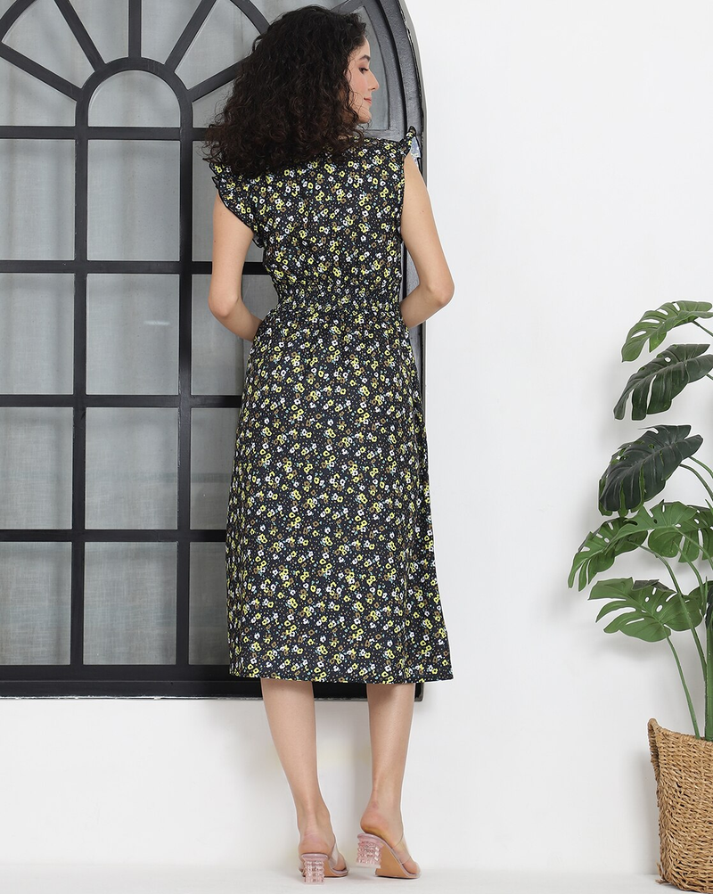 Aromie Elegant Midi Dress for Women - Floral Print