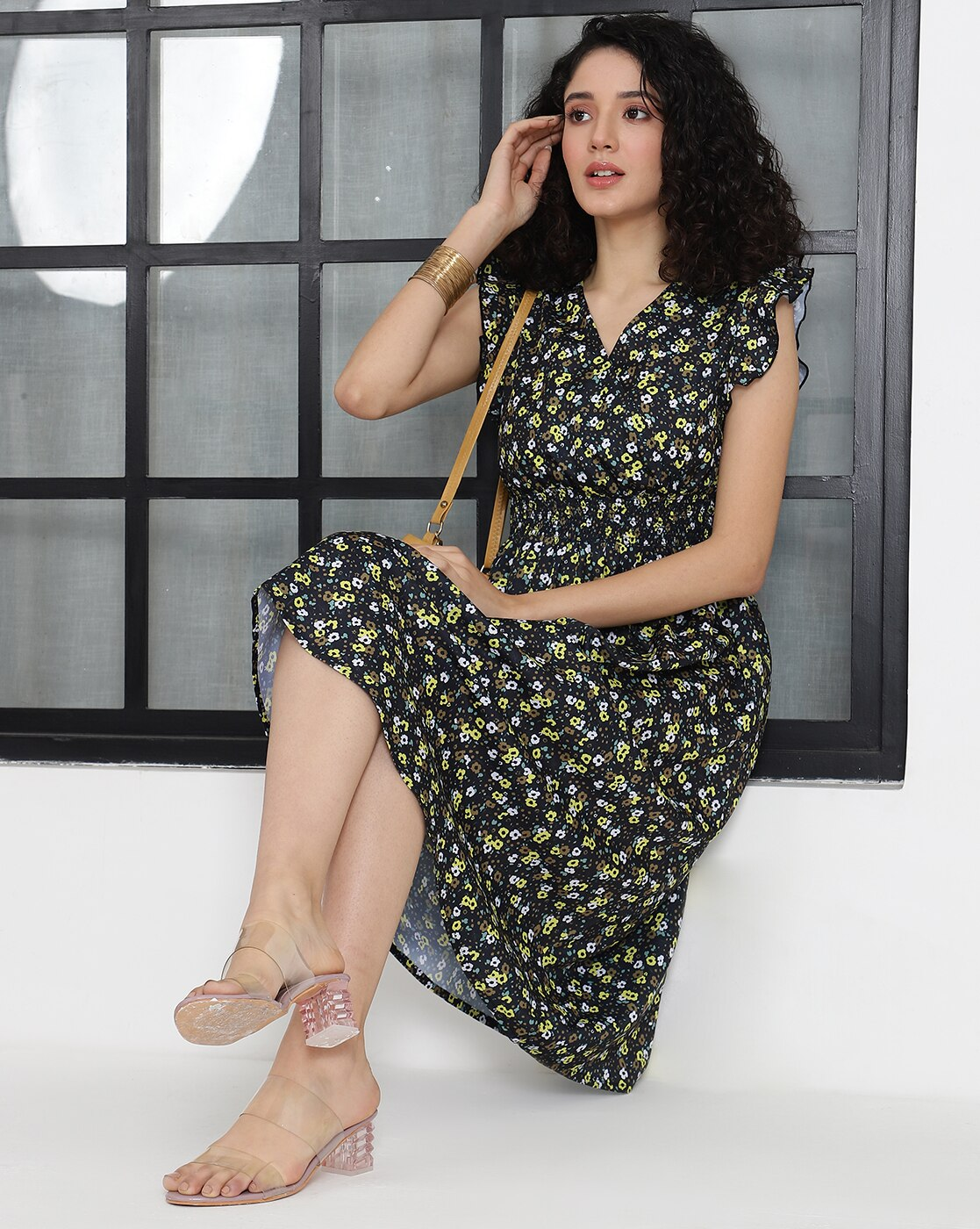 Aromie Elegant Midi Dress for Women - Floral Print