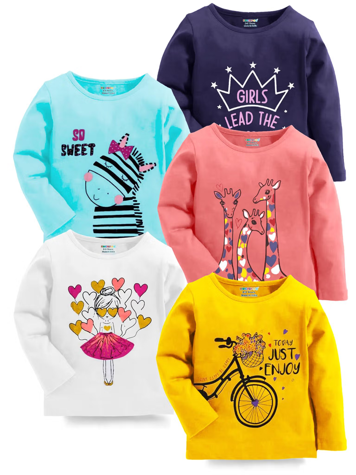 AROMIE Girls Graphic Print T-Shirt Set - 5 Stylish Tees