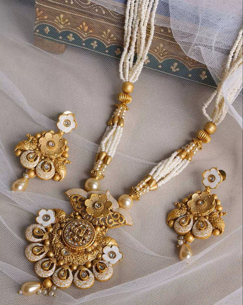 Aromie Gold-Plated Indian Necklace with Earrings Set