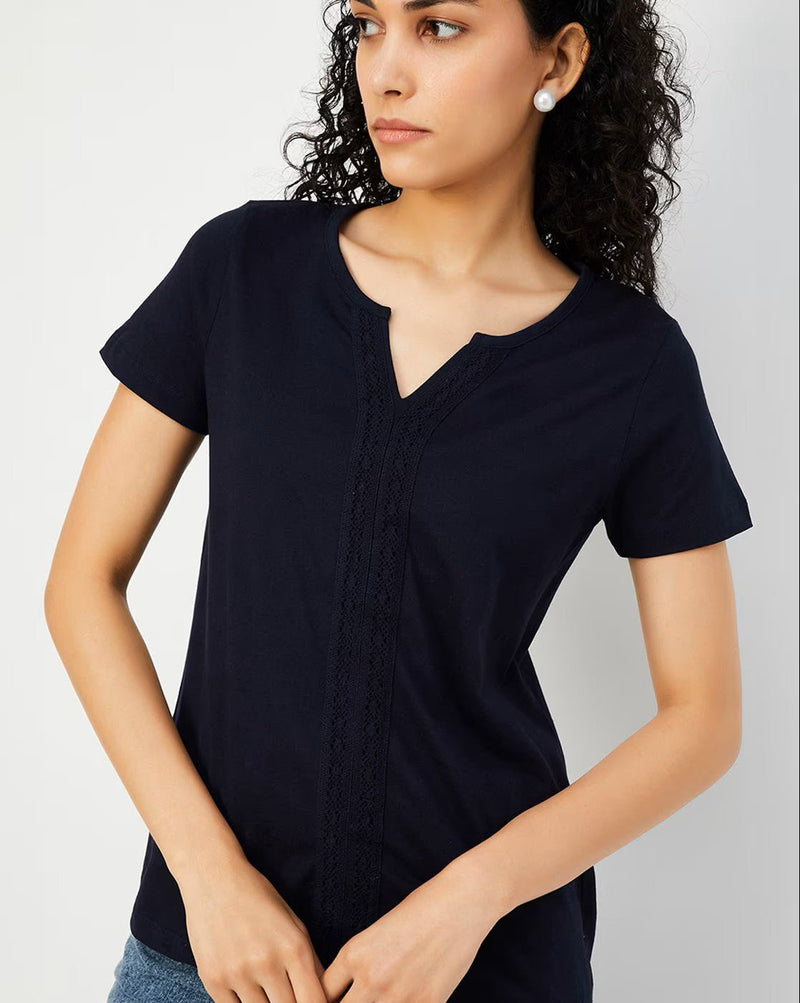 Lace Detail Cotton T-Shirt for Stylish Comfort