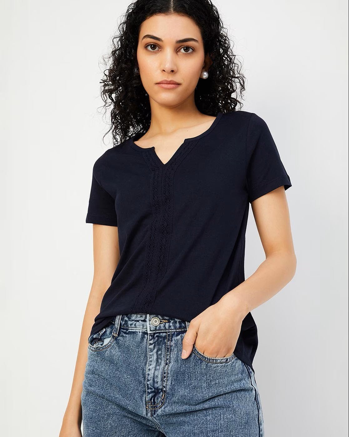 Lace Detail Cotton T-Shirt for Stylish Comfort