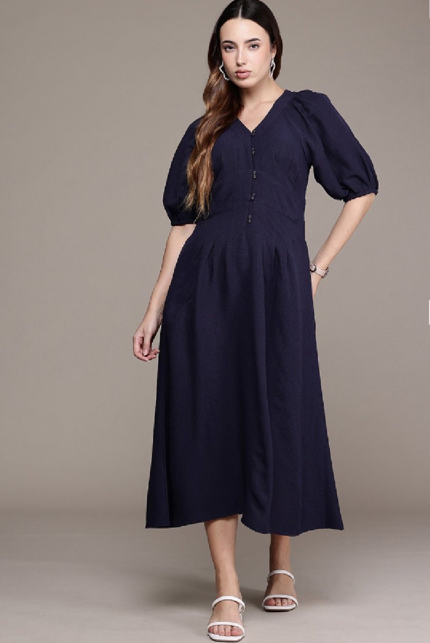Navy Blue A-Line Dress for Everyday Elegance