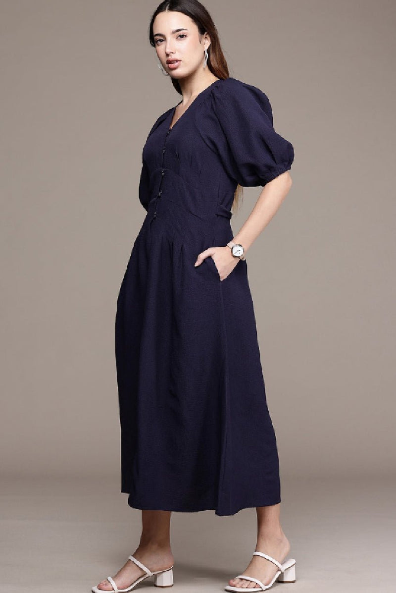Navy Blue A-Line Dress for Everyday Elegance