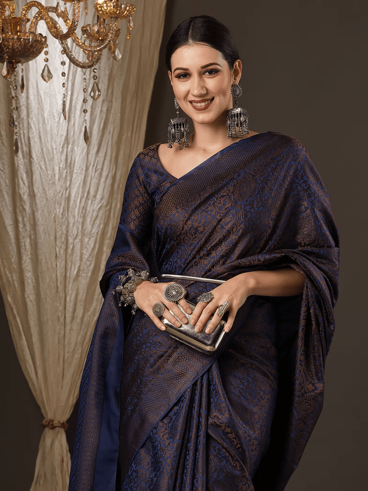 Aromie Navy Blue Wedding Saree - Elegant Indian Attire