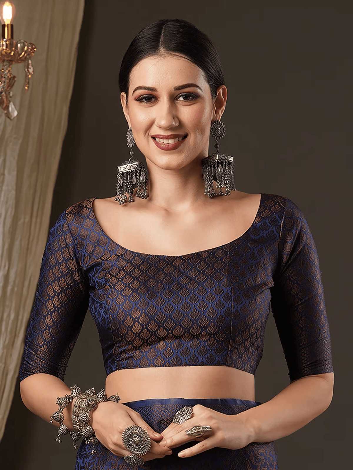 Aromie Navy Blue Wedding Saree - Elegant Indian Attire