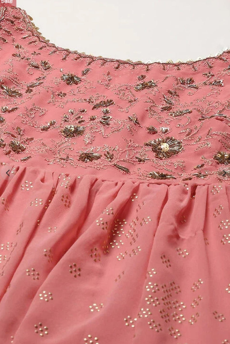 Aromie Pink Flared Dress for Women - Elegant Three Piece Kurtha