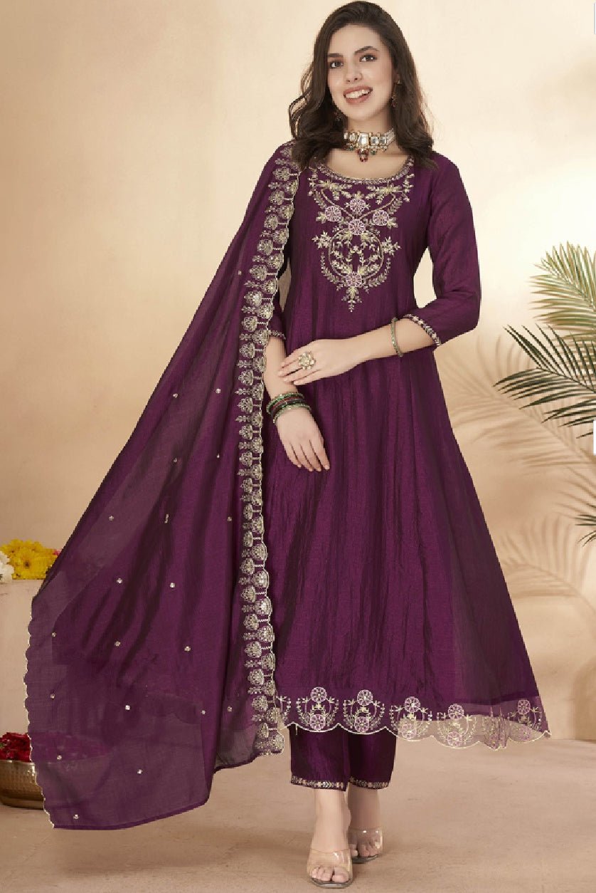 Aromie Pink Gold Anarkali Kurta Set for Women