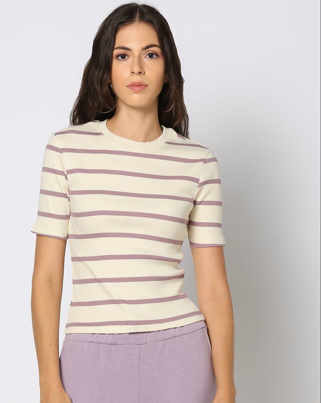 Ribbed Cotton Blend T-Shirt for Women