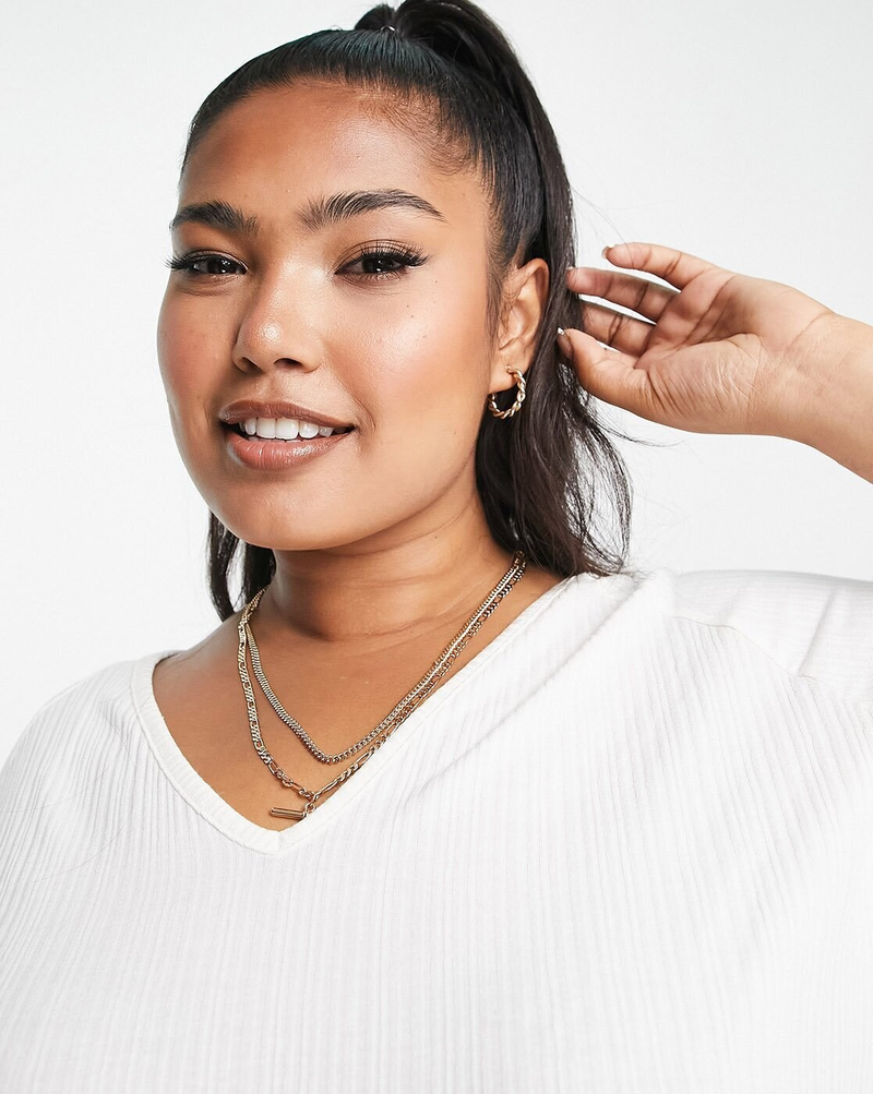 Ribbed Oversized V-Neck T-shirt Canada