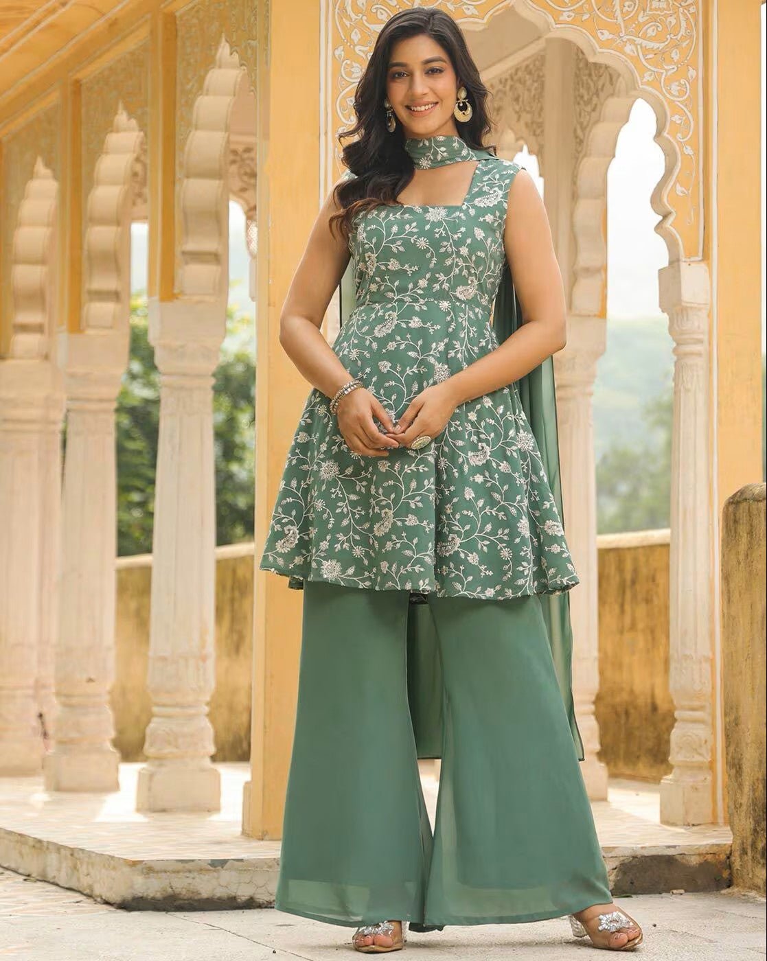 Sage Green Embroidered Kurta Set for Women