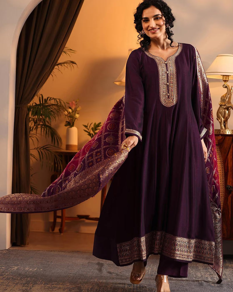 Elegant Sequined Kurta Set Women USA in purple with intricate embroidery and stylish dupatta