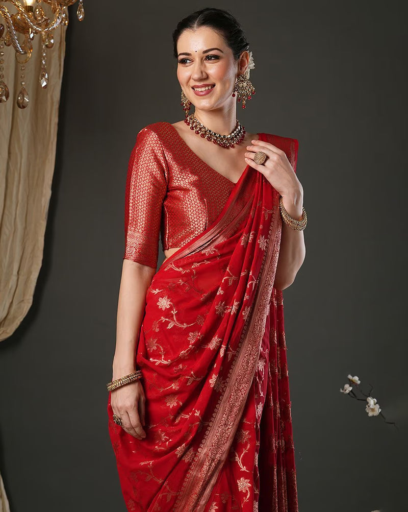 Elegant silk blend pink saree Canada with intricate floral designs and stylish blouse