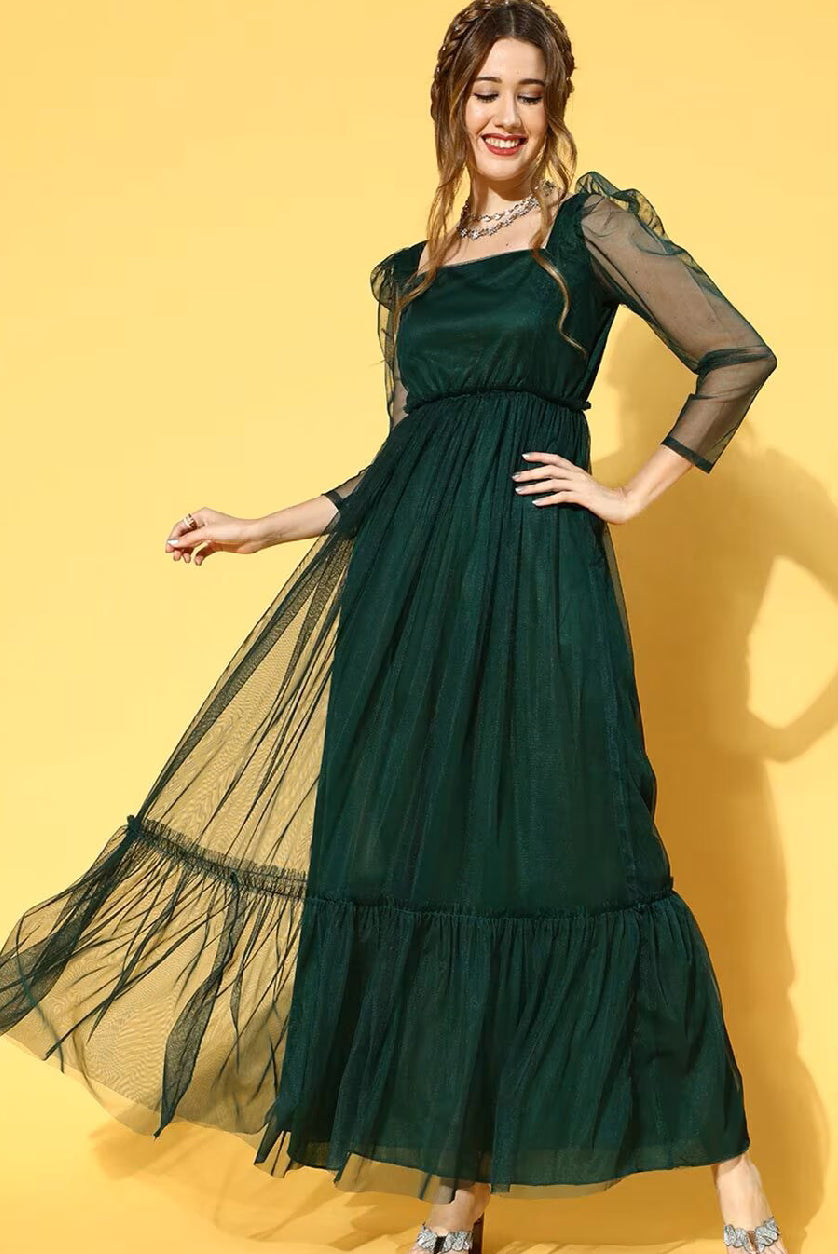 Square Neck Fit and Flare Dress for Women