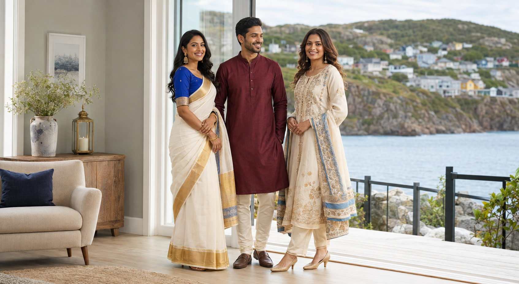 Onam Outfits in Newfoundland and Labrador: Kasavu Sarees and Family Styles AROMIE
