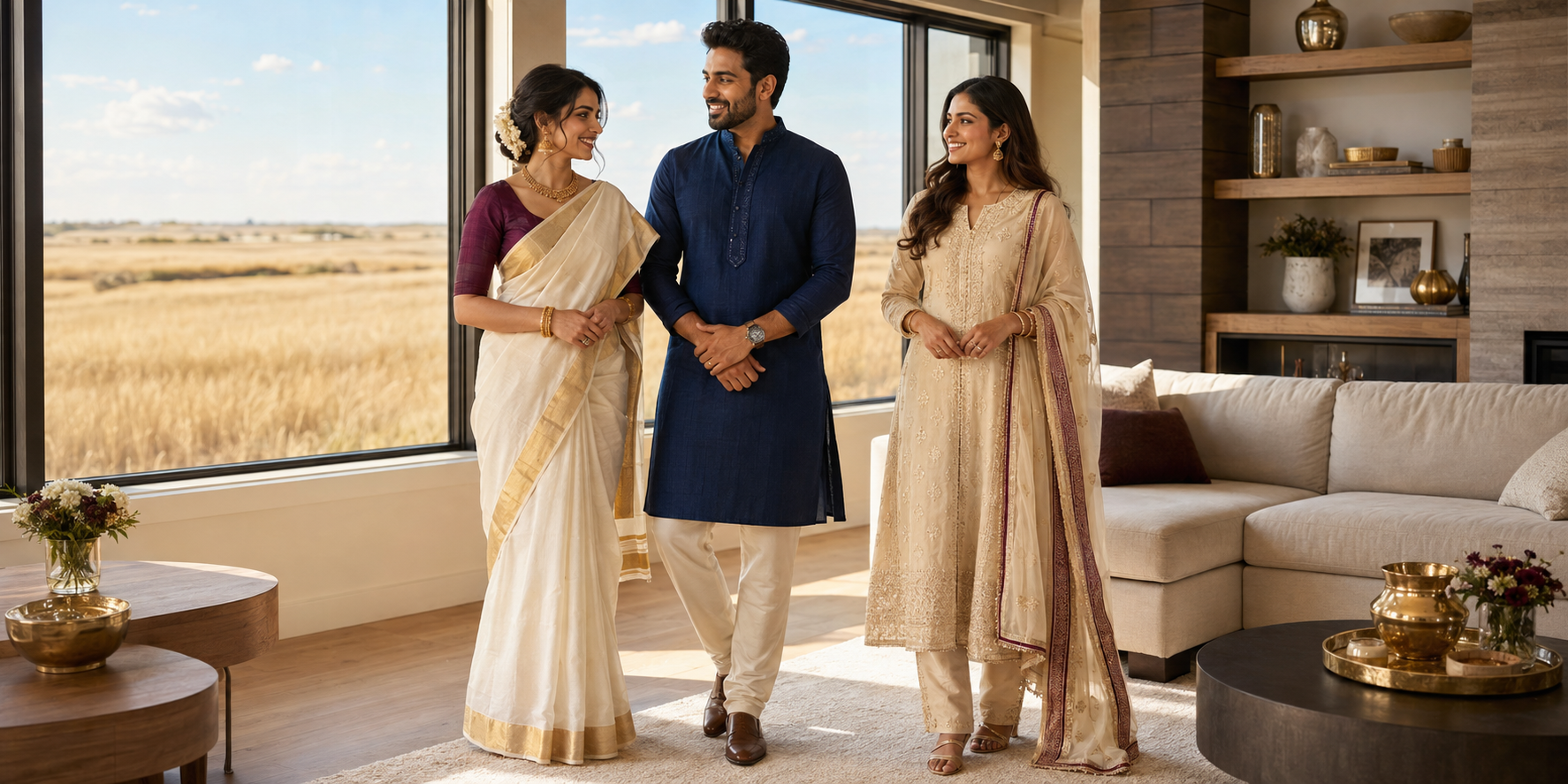 Onam Outfits in Regina and Saskatchewan: Kasavu Sarees and Family Styles AROMIE