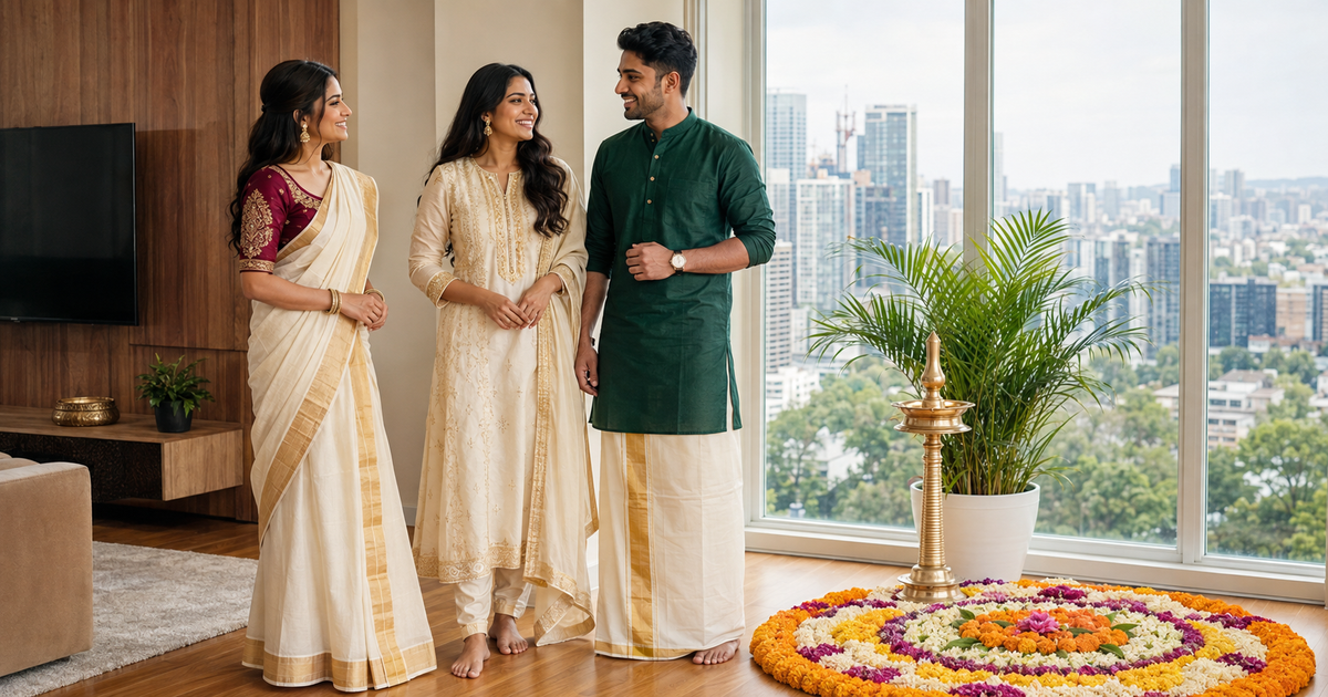 Onam Outfits in Ontario: Kasavu Sarees, Blouses and Family Styles AROMIE