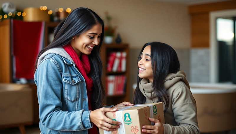 Indian teen girl recieving the package in Canada