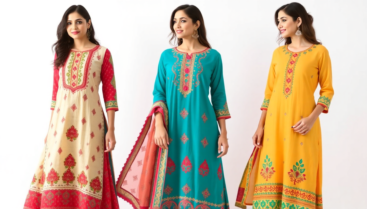 women wearing colorful Anarkali kurta set