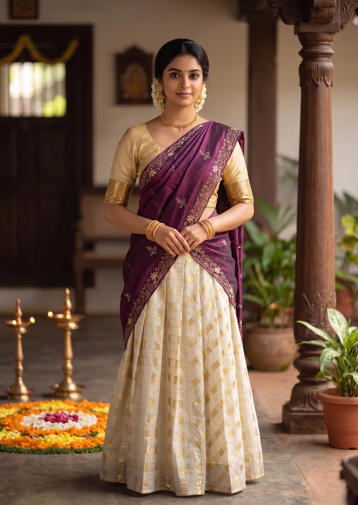 Dhavani (set mundu) collection online Canada for girls, traditional Kerala Onam wear
