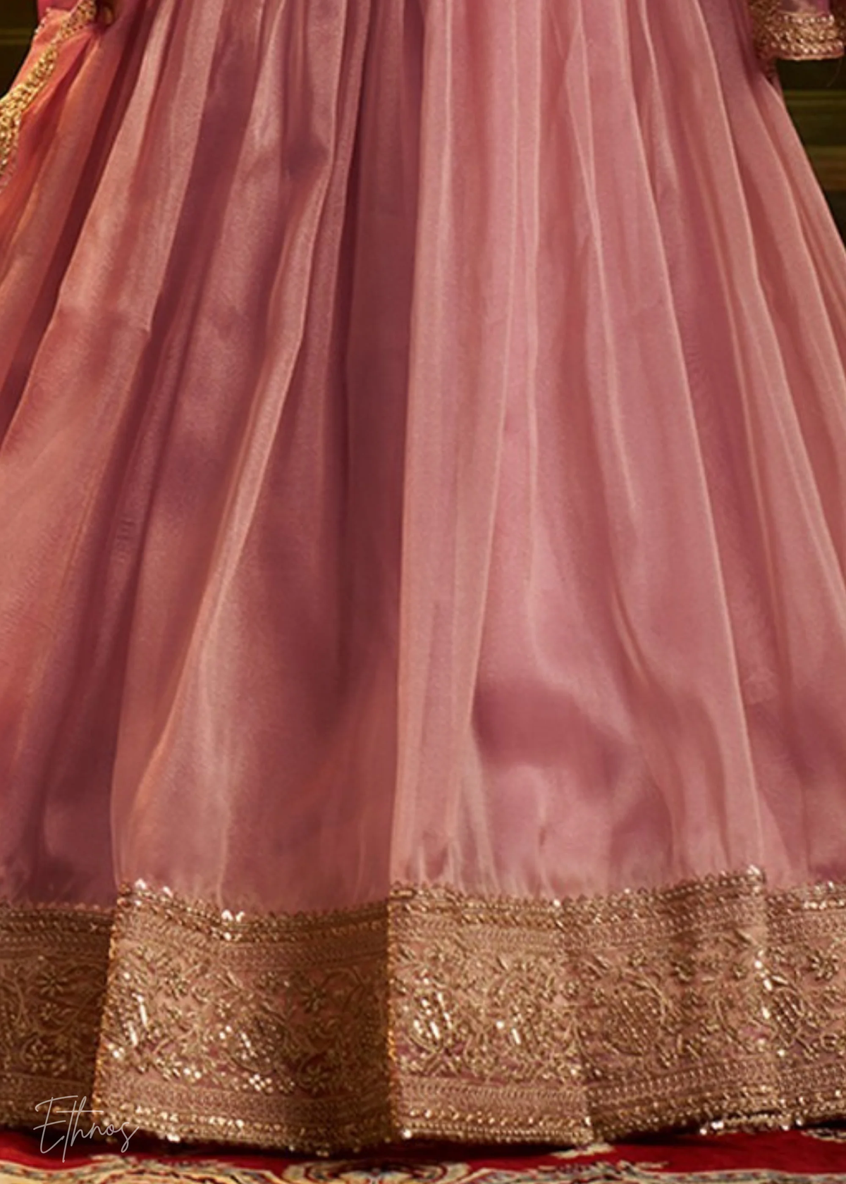 Pink Organza Art Silk Lehenga