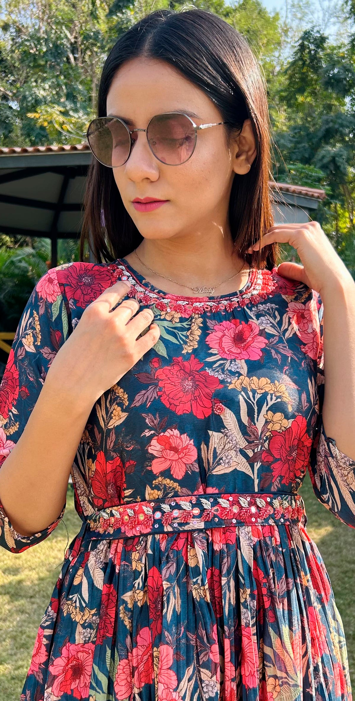 Silk blend printed ethnic party gown
