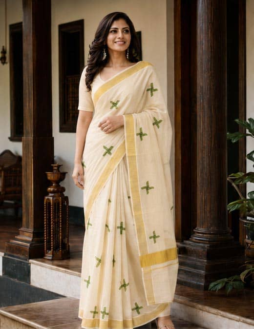 Cross Motif Pattern Set Saree