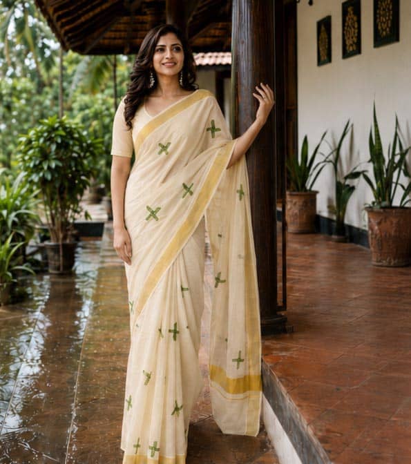 Cross Motif Pattern Set Saree
