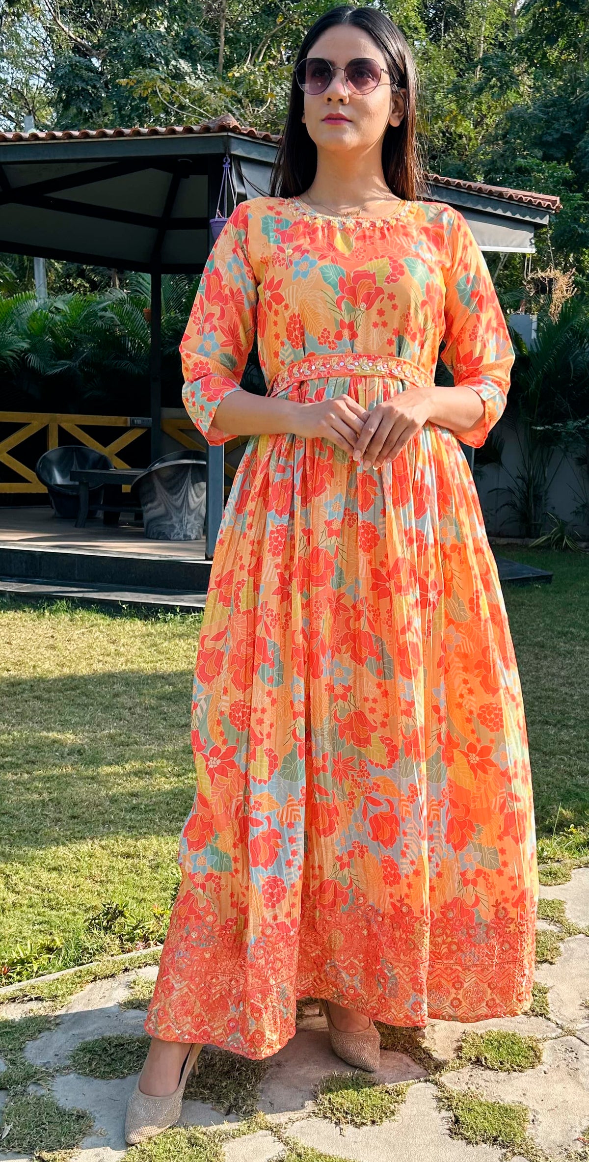 Silk blend ethnic party gown