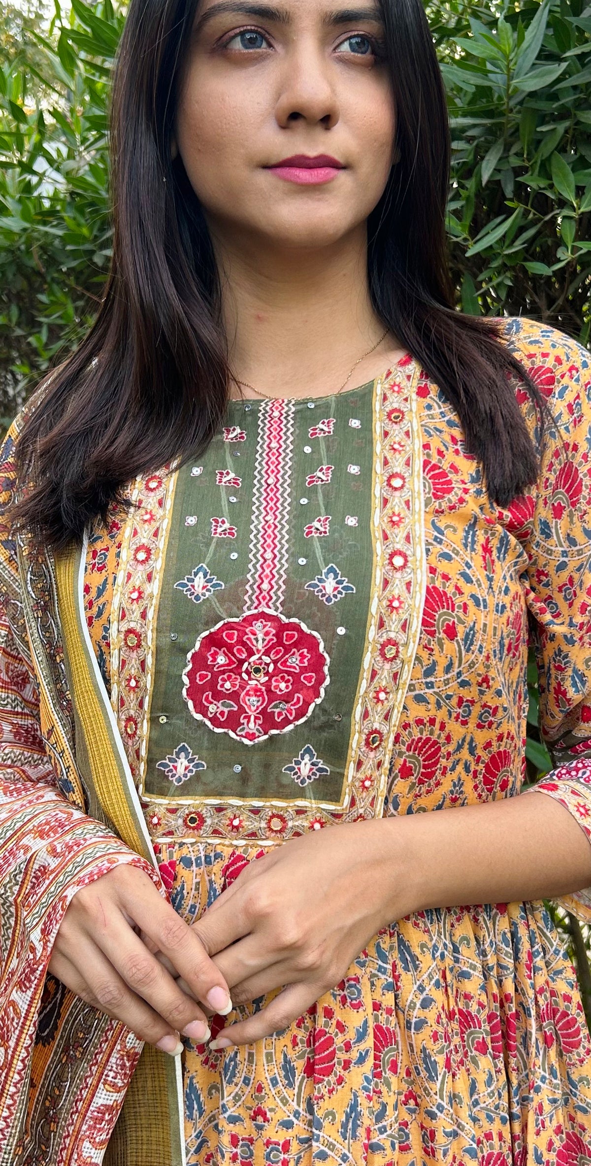 Embroidered cotton Kurta Set with Palazzos & Dupatta