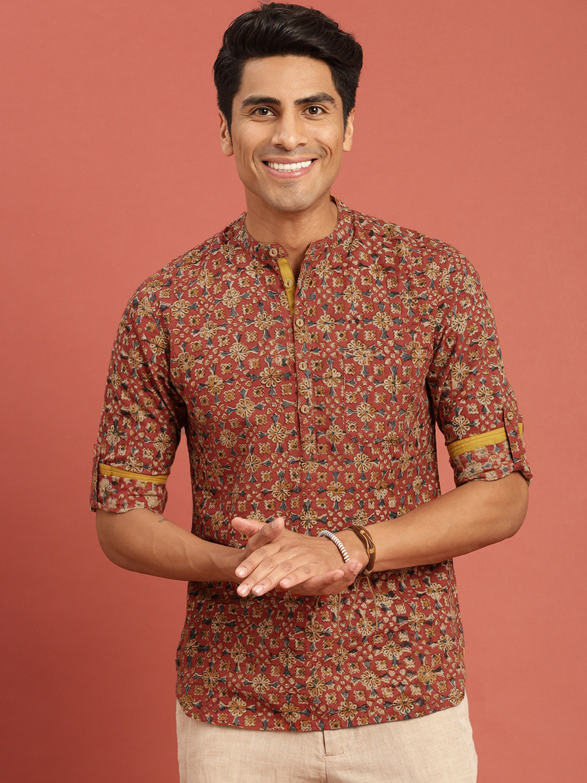 Men’s Red Kalamkari Block Print Cotton Kurta AROMIE | Affordable Indian Clothes & Dresses in Canada