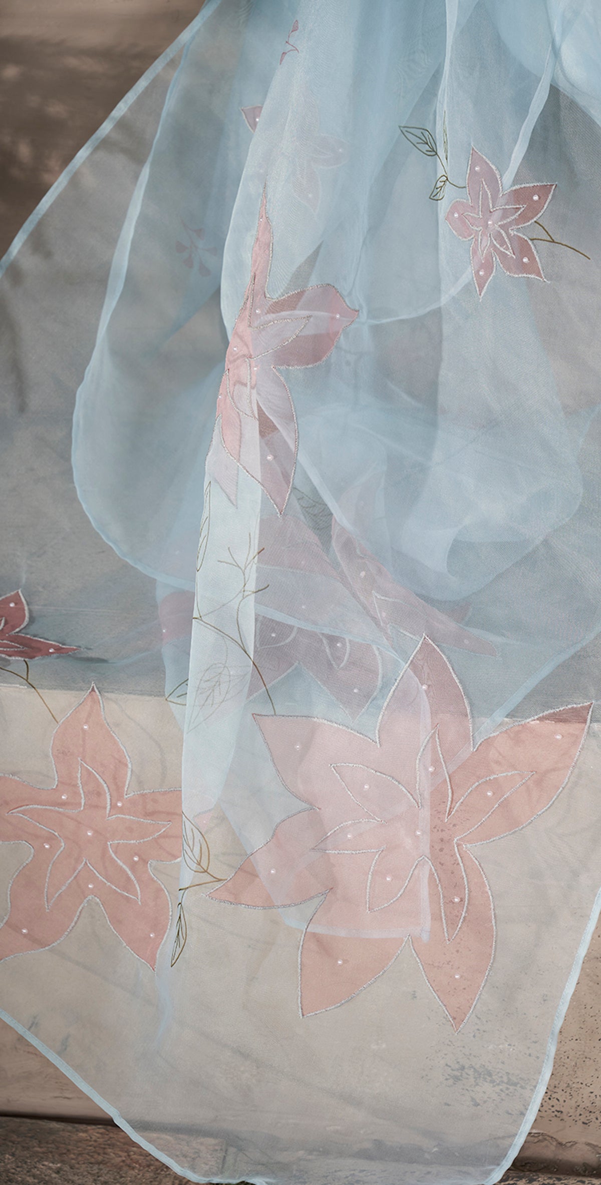 Lt Blue Organza Dupatta Set - Three Piece Kurtha