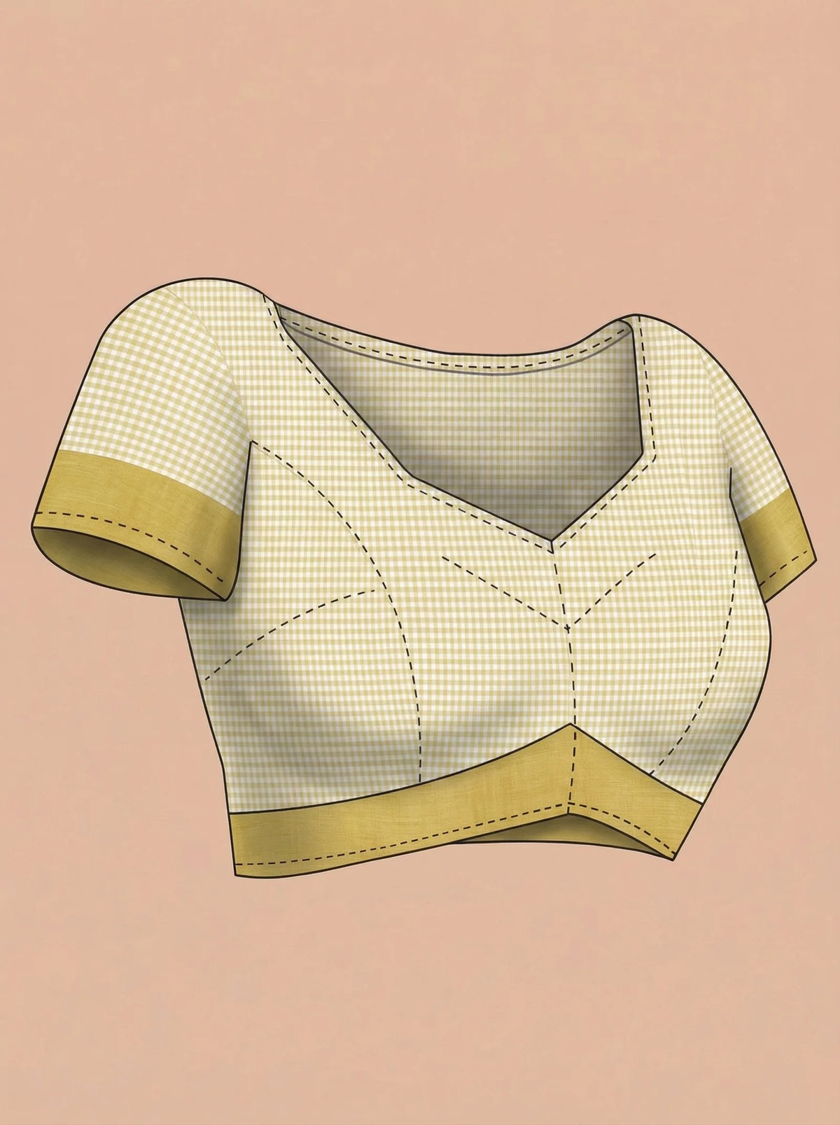 Cream Checked Tissue Onam Saree with Gold Border