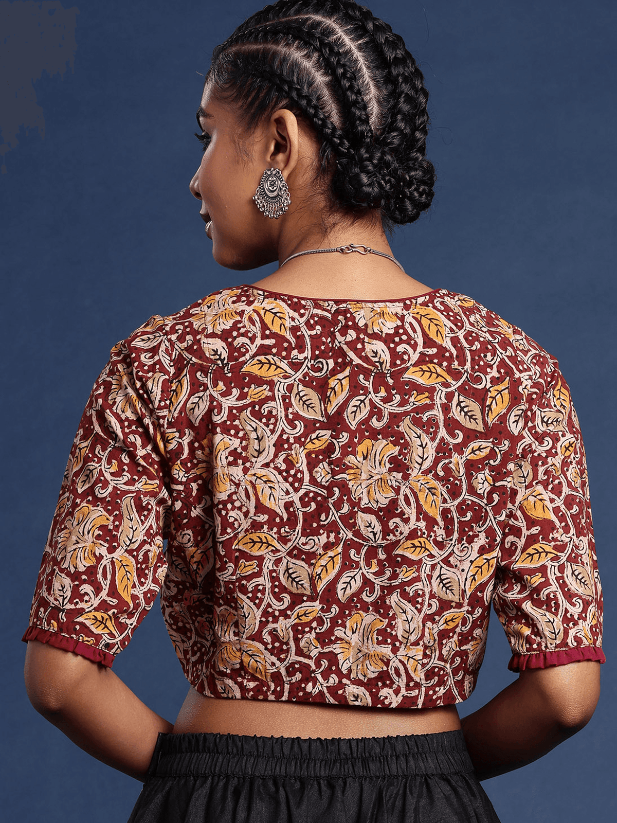 Kalamkari Hand Block Printed Cotton Non Padded Saree Blouse