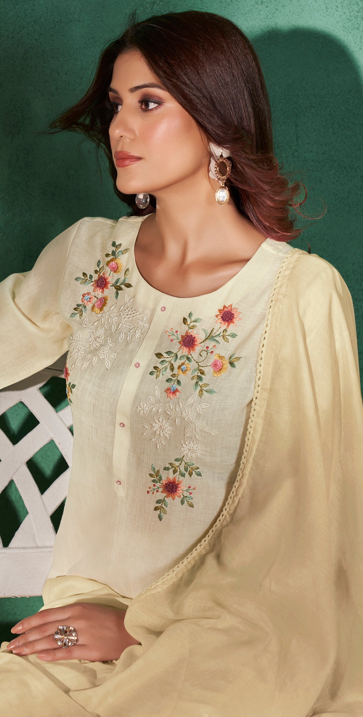 Aromie Light Beige embordered  Kurta Set - Elegant 3 Piece Outfit