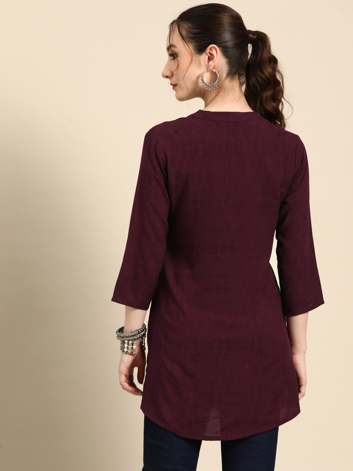 Women’s Burgundy Abstract Print Rayon Short Kurti AROMIE.STORE
