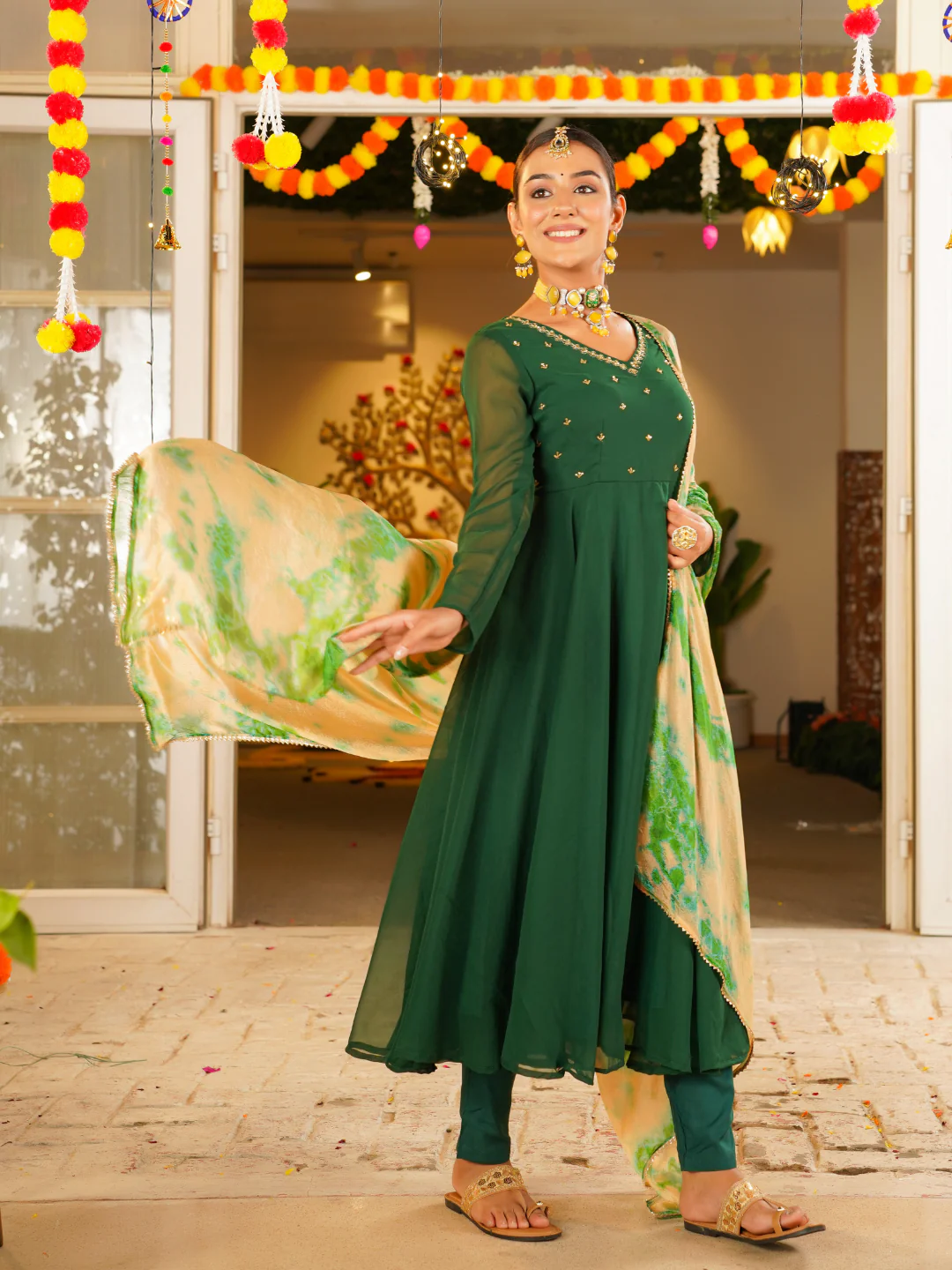 Zarreen Handwork Anarkali Set – Olive Green