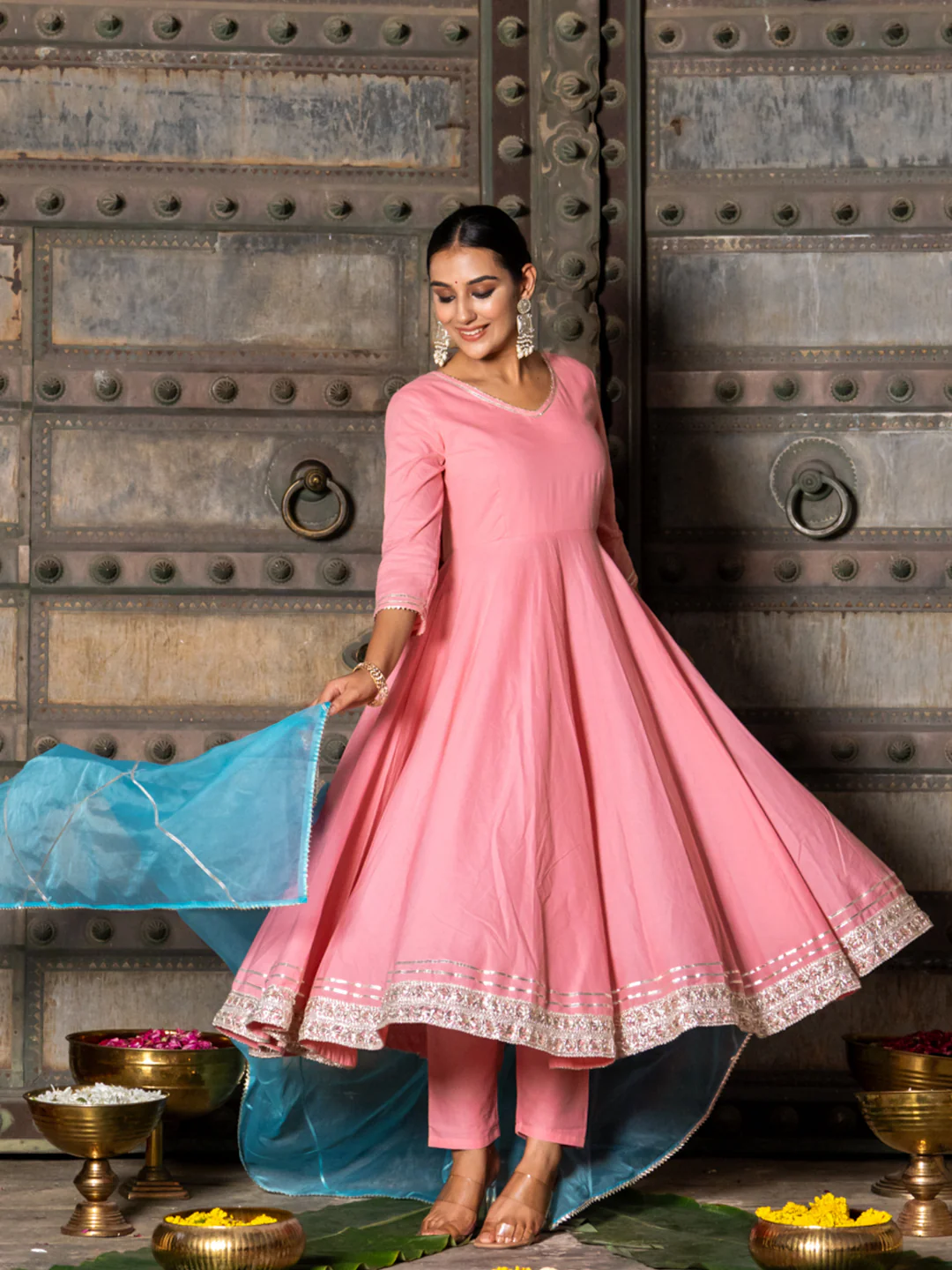 PEACH REGAL GOTA ANARKALI SET