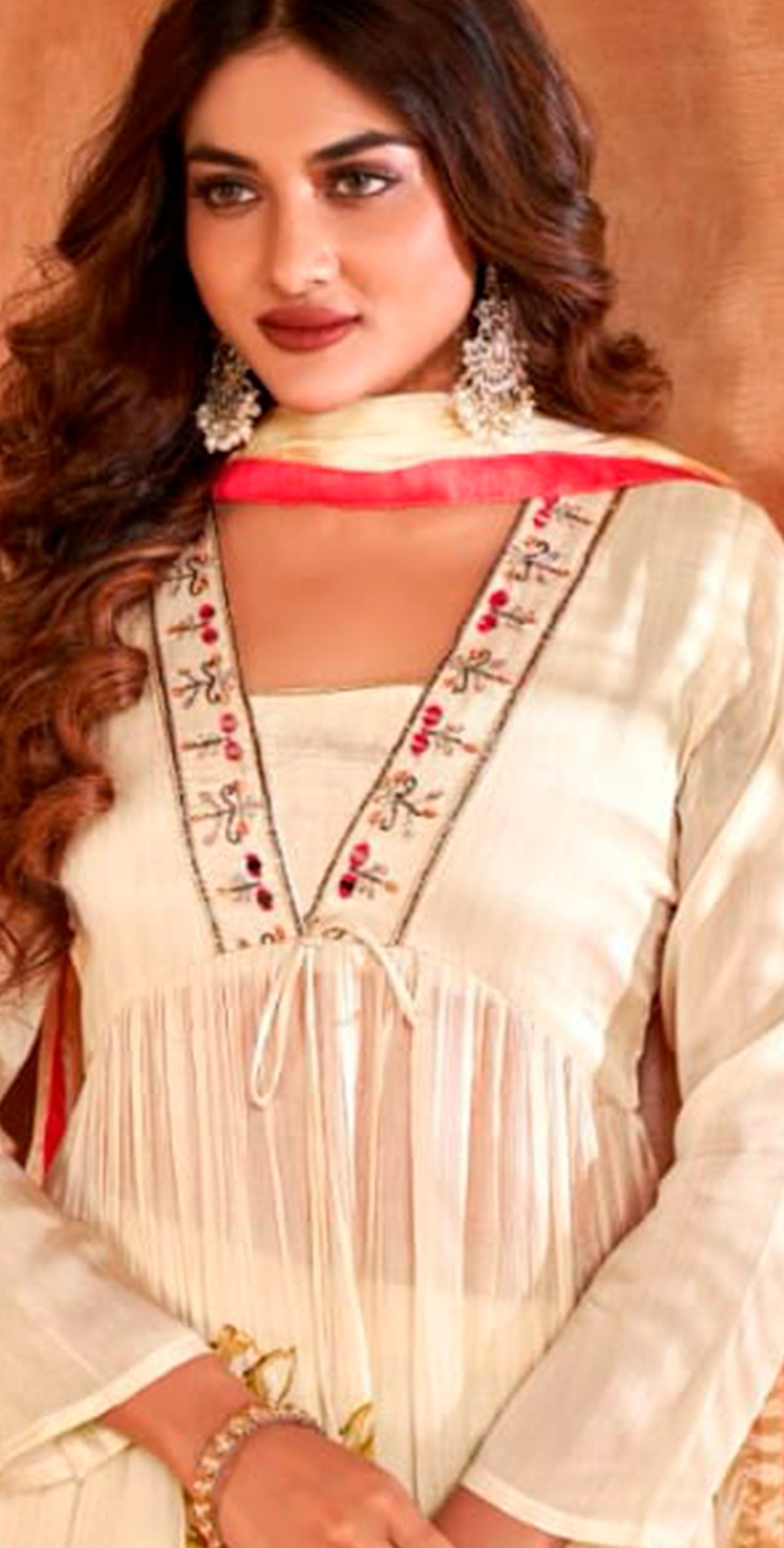 Off-white  Embroidered Anarkali Suit