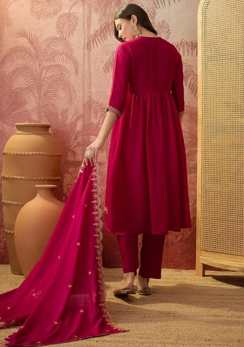 Roman Silk Anarkali Kurti Palazzo Dupatta Set