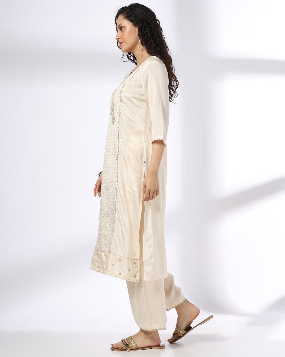 Women Embroidered Straight Kurta with Palazzos & Dupatta