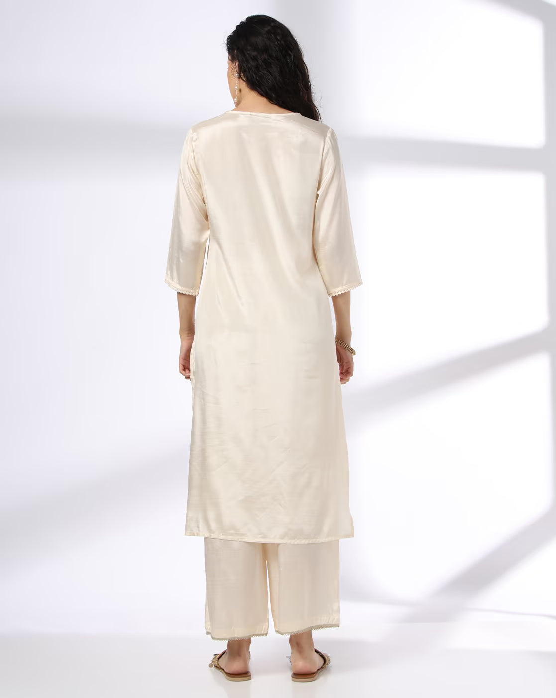 Women Embroidered Straight Kurta with Palazzos & Dupatta